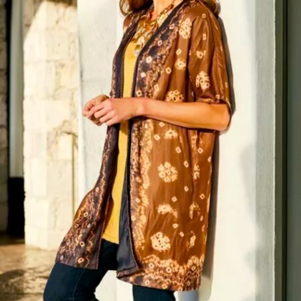 Soft Surroundings size XL Geometric kimono duster jacket w tassel tie